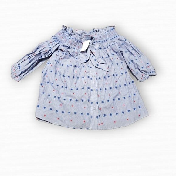 NWT Parker Spade Off-the-Shoulder Embroidered Cotton Top women’s XS blue - Picture 2 of 4